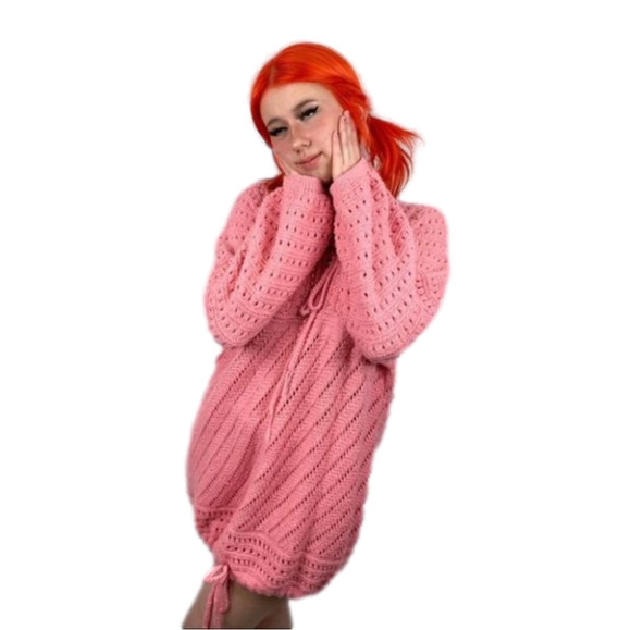 **Host  Pick** Handcrafted Pink Sweater Dress - Picture 1 of 7